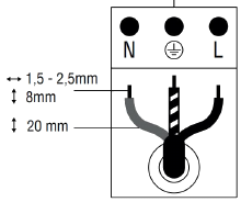 Aansluitklemmen van de A-Track 1-fase voeding: N, aarde en L