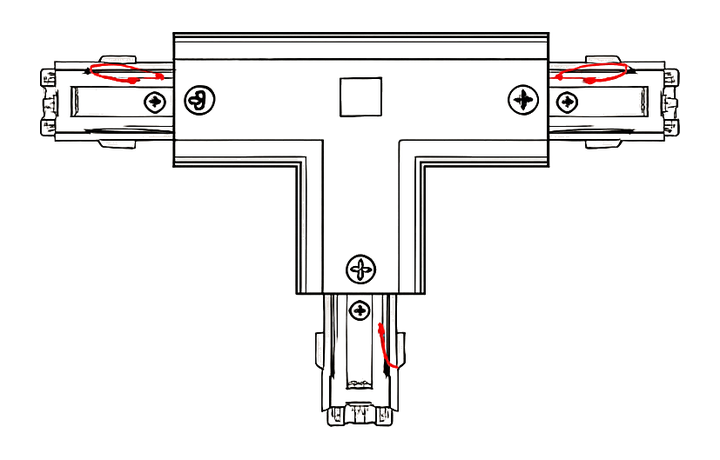A-Track 3-fase T-verbinder links 1, met de aardgeleider in het rood