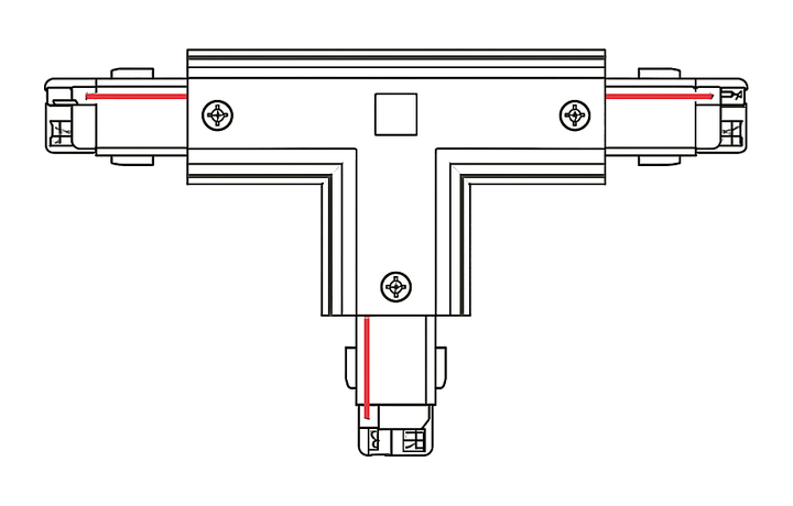 A-Track 3-fase T-verbinder rechts 1, met de aardgeleider in het rood