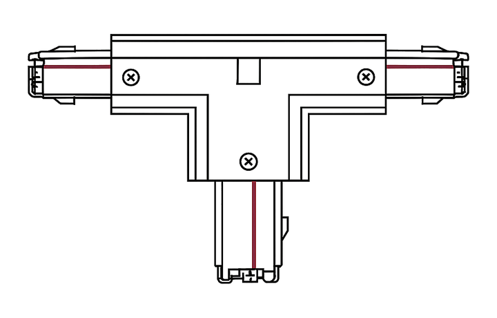 A-Track 3-fase T-verbinder rechts 2, met de aardgeleider in het rood